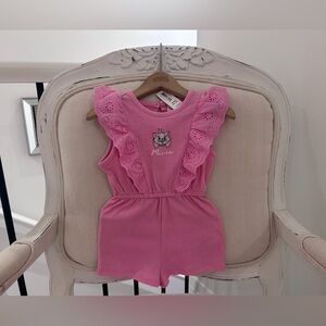 💕 3~6 Mth Pink Ruffled Eyelet Disney Marie Romper NWT